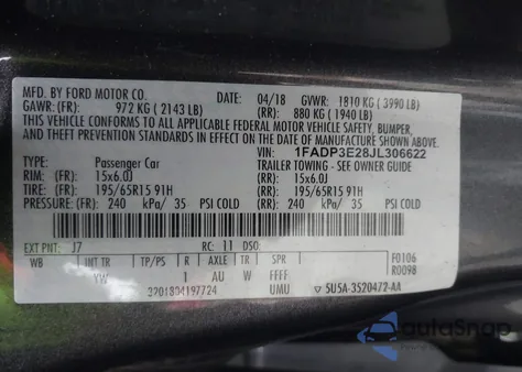 2018 Ford Focus S from USA, damaged, VIN 1FADP3E28JL306622